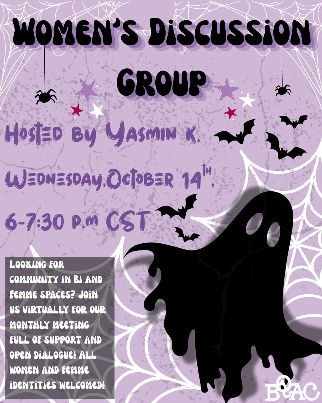 Flyer for Bi/Queer Women's Discussion Group